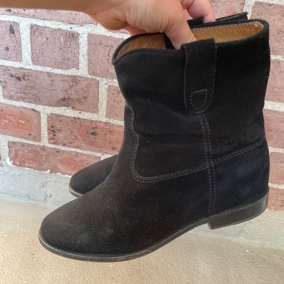 Isabel Marant Crisi Slouchy Black Suede Ankle Boots Booties sz 37 Hidden Wedge - Picture 10 of 15